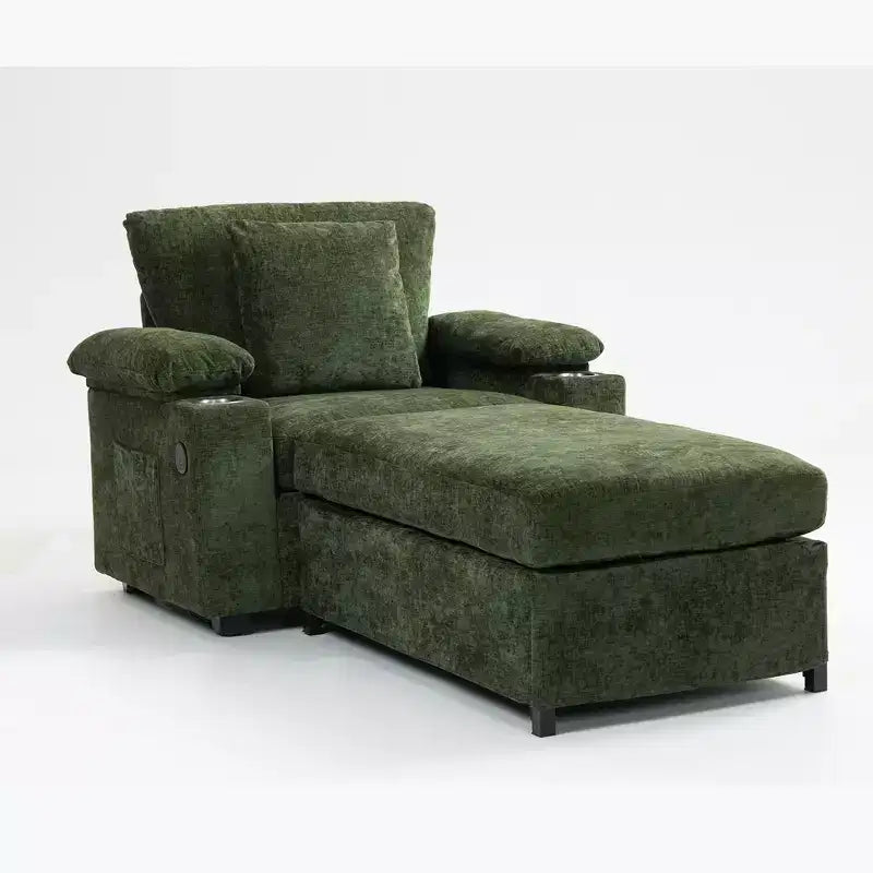 Canapé en chenille surdimensionné MAYEERTY avec pouf, porte-gobelets, soutien lombaire pour le soulagement des maux de dos pour salon ou bureau, vert
