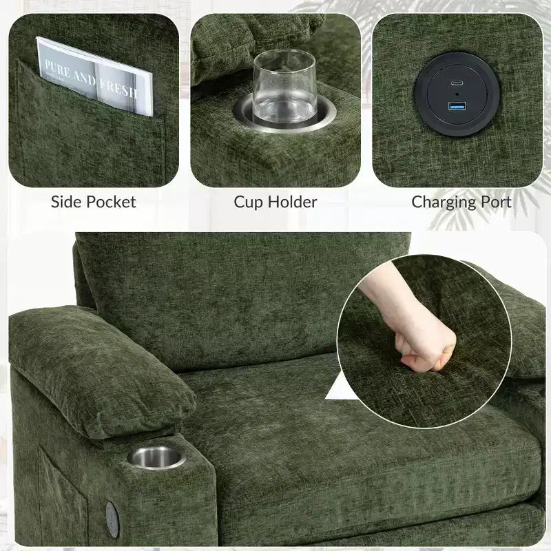 Canapé en chenille surdimensionné MAYEERTY avec pouf, porte-gobelets, soutien lombaire pour le soulagement des maux de dos pour salon ou bureau, vert