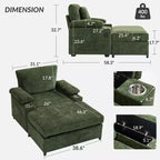 Canapé en chenille surdimensionné MAYEERTY avec pouf, porte-gobelets, soutien lombaire pour le soulagement des maux de dos pour salon ou bureau, vert