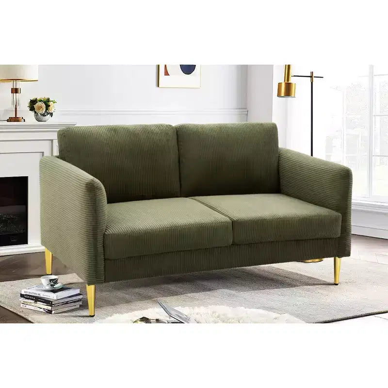 Okak Modern Plush Upholstered Corduroy Loveseat with Solid Wood Frame,Compact Sofa Couch for Living Room,Apartment