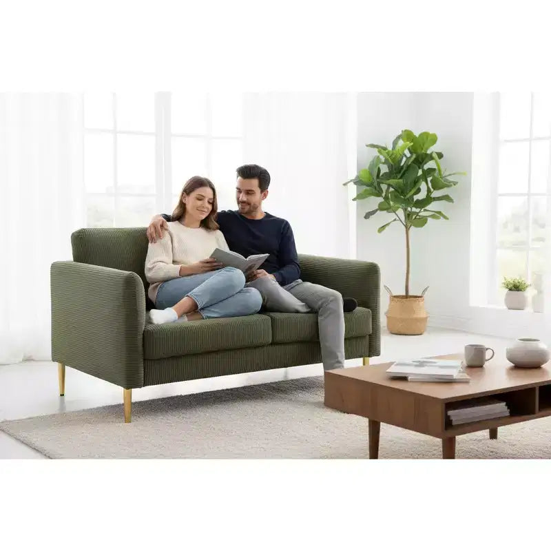 Okak Modern Plush Upholstered Corduroy Loveseat with Solid Wood Frame,Compact Sofa Couch for Living Room,Apartment