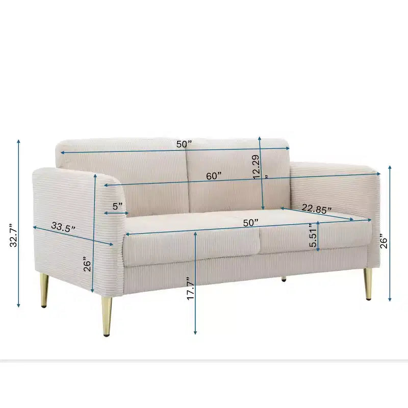 Okak Modern Plush Upholstered Corduroy Loveseat with Solid Wood Frame,Compact Sofa Couch for Living Room,Apartment