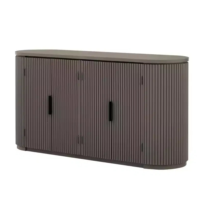 Clihome Vertical Striped Door Storage Cabinet with Metal Handles and Adjustable Shelves for Dining Room Storage, Modern Living Room Cabinet