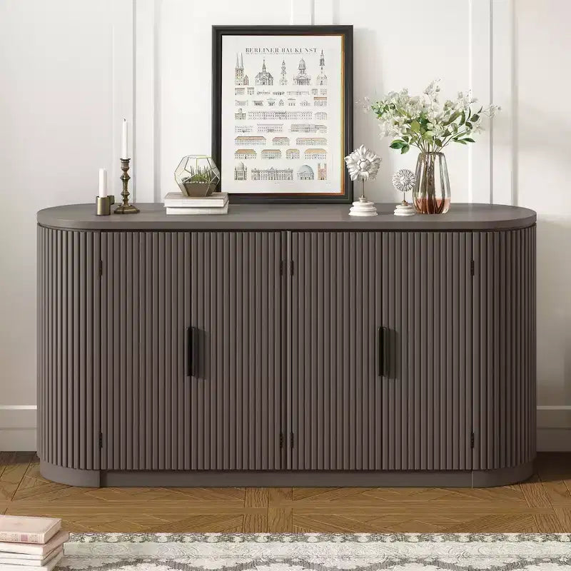 Meuble de rangement Clihome à rayures verticales avec portes, poignées métalliques et étagères réglables pour la salle à manger, meuble de rangement moderne pour le salon