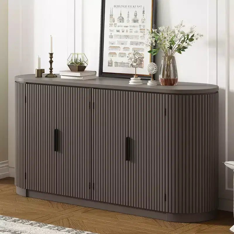 Meuble de rangement Clihome à rayures verticales avec portes, poignées métalliques et étagères réglables pour la salle à manger, meuble de rangement moderne pour le salon