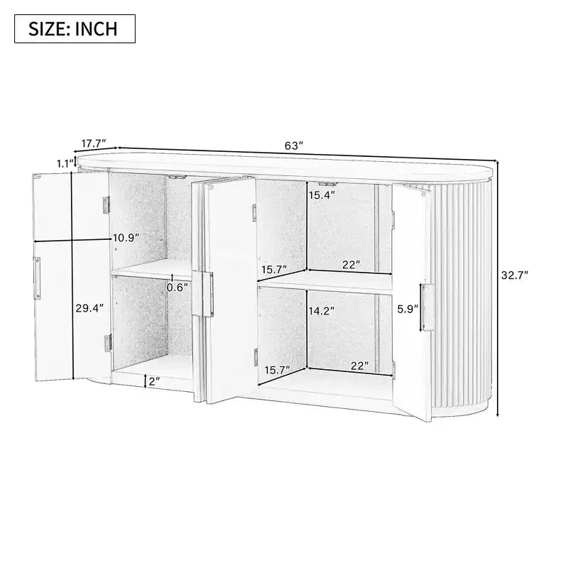 Meuble de rangement Clihome à rayures verticales avec portes, poignées métalliques et étagères réglables pour la salle à manger, meuble de rangement moderne pour le salon