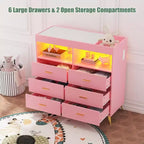 Commode à langer multi-fonctionnelle avec lumières LED et prise électrique (6 tiroirs + 2 étagères)