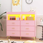 Commode à langer multi-fonctionnelle avec lumières LED et prise électrique (6 tiroirs + 2 étagères)