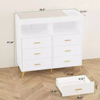 Commode à langer multi-fonctionnelle avec lumières LED et prise électrique (6 tiroirs + 2 étagères)