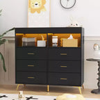 Commode à langer multi-fonctionnelle avec lumières LED et prise électrique (6 tiroirs + 2 étagères)