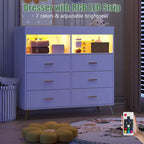 Commode à langer multi-fonctionnelle avec lumières LED et prise électrique (6 tiroirs + 2 étagères)