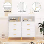 Commode à langer multi-fonctionnelle avec lumières LED et prise électrique (6 tiroirs + 2 étagères)