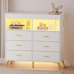 Commode à langer multi-fonctionnelle avec lumières LED et prise électrique (6 tiroirs + 2 étagères)