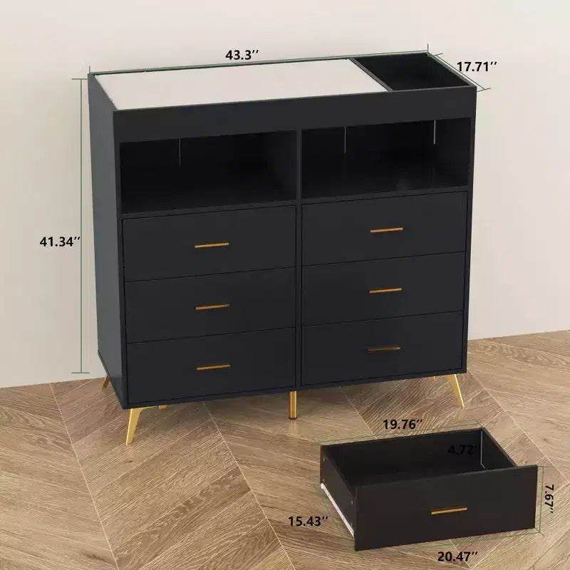 Commode à langer multi-fonctionnelle avec lumières LED et prise électrique (6 tiroirs + 2 étagères)