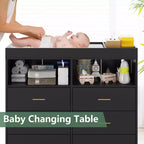 Commode à langer multi-fonctionnelle avec lumières LED et prise électrique (6 tiroirs + 2 étagères)