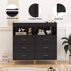 Commode à langer multi-fonctionnelle avec lumières LED et prise électrique (6 tiroirs + 2 étagères)