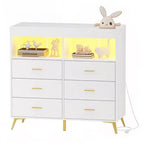 Commode à langer multi-fonctionnelle avec lumières LED et prise électrique (6 tiroirs + 2 étagères)