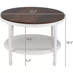 VINGLI Table basse ronde de ferme 25,6" en chêne rustique blanc, table d'appoint circulaire centrale en bois à 2 niveaux pour salon