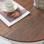 VINGLI Table basse ronde de ferme 25,6" en chêne rustique blanc, table d'appoint circulaire centrale en bois à 2 niveaux pour salon