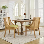 MAYEERTY Rattan Dining Chair - Solid Wood Frame, Decorative Armrests, Linen Seat, Rustic Style, Natural Finish, Single Pack