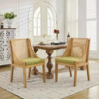 MAYEERTY Rattan Dining Chair - Solid Wood Frame, Decorative Armrests, Linen Seat, Rustic Style, Natural Finish, Single Pack