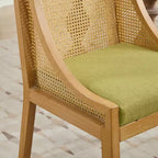 MAYEERTY Rattan Dining Chair - Solid Wood Frame, Decorative Armrests, Linen Seat, Rustic Style, Natural Finish, Single Pack