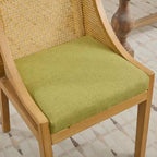 MAYEERTY Rattan Dining Chair - Solid Wood Frame, Decorative Armrests, Linen Seat, Rustic Style, Natural Finish, Single Pack