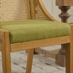 MAYEERTY Rattan Dining Chair - Solid Wood Frame, Decorative Armrests, Linen Seat, Rustic Style, Natural Finish, Single Pack