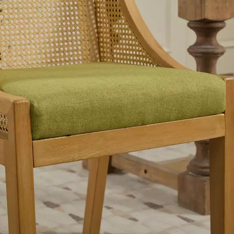 MAYEERTY Rattan Dining Chair - Solid Wood Frame, Decorative Armrests, Linen Seat, Rustic Style, Natural Finish, Single Pack
