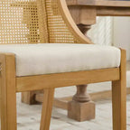 MAYEERTY Rattan Dining Chair - Solid Wood Frame, Decorative Armrests, Linen Seat, Rustic Style, Natural Finish, Single Pack