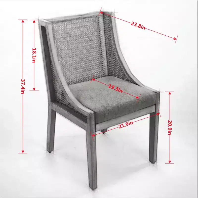 MAYEERTY Rattan Dining Chair - Solid Wood Frame, Decorative Armrests, Linen Seat, Rustic Style, Natural Finish, Single Pack
