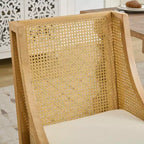 MAYEERTY Rattan Dining Chair - Solid Wood Frame, Decorative Armrests, Linen Seat, Rustic Style, Natural Finish, Single Pack