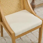 MAYEERTY Rattan Dining Chair - Solid Wood Frame, Decorative Armrests, Linen Seat, Rustic Style, Natural Finish, Single Pack