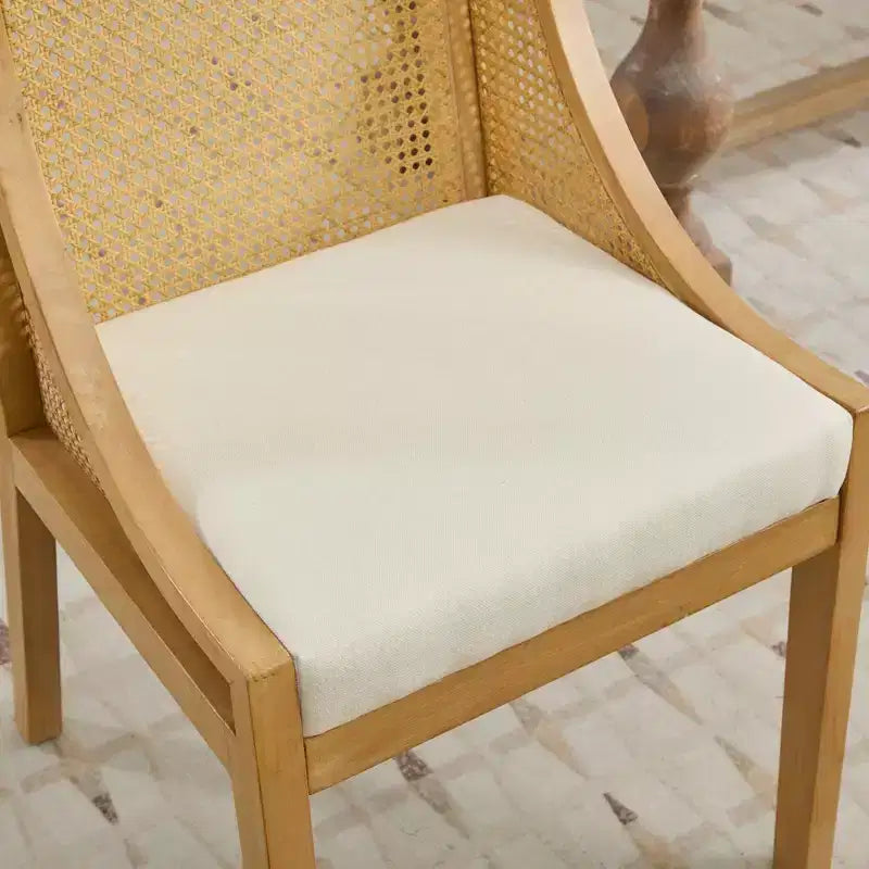 MAYEERTY Rattan Dining Chair - Solid Wood Frame, Decorative Armrests, Linen Seat, Rustic Style, Natural Finish, Single Pack