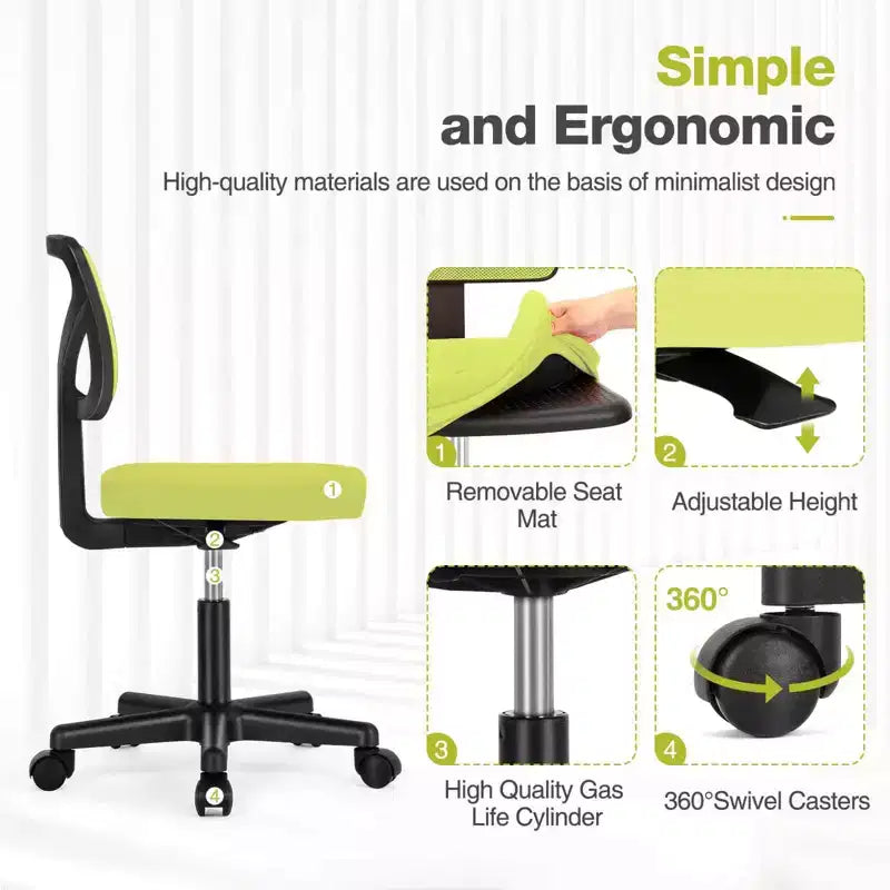 Chaise de bureau Okak dossier bas en maille, sans accoudoirs, chaise d'ordinateur avec support lombaire, chaise de bureau pour l'étude, la salle de lecture, le bureau