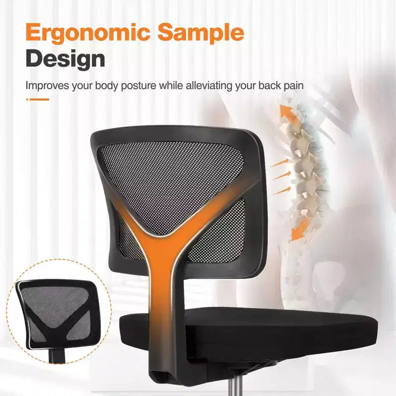 Chaise de bureau Okak dossier bas en maille, sans accoudoirs, chaise d'ordinateur avec support lombaire, chaise de bureau pour l'étude, la salle de lecture, le bureau