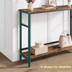 Table d'entrée de 100 cm, Table console de canapé industrielle à 2 niveaux avec rangement, Table d'appoint, pour Entrée, Couloir, Vestibule, Cadre en métal en forme de U