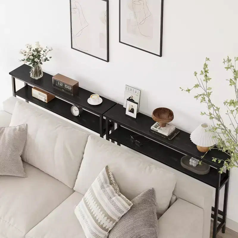 Table d'entrée de 100 cm, Table console de canapé industrielle à 2 niveaux avec rangement, Table d'appoint, pour Entrée, Couloir, Vestibule, Cadre en métal en forme de U