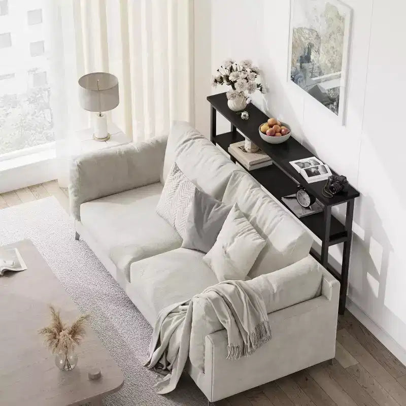 Table d'entrée de 100 cm, Table console de canapé industrielle à 2 niveaux avec rangement, Table d'appoint, pour Entrée, Couloir, Vestibule, Cadre en métal en forme de U