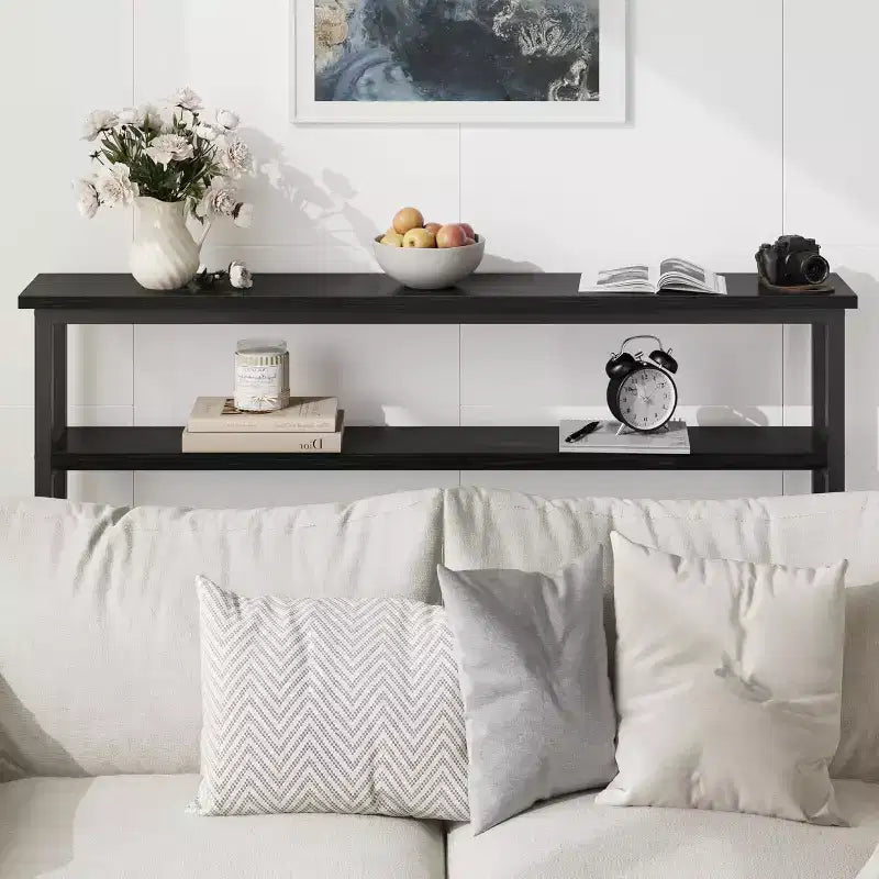 Table d'entrée de 100 cm, Table console de canapé industrielle à 2 niveaux avec rangement, Table d'appoint, pour Entrée, Couloir, Vestibule, Cadre en métal en forme de U