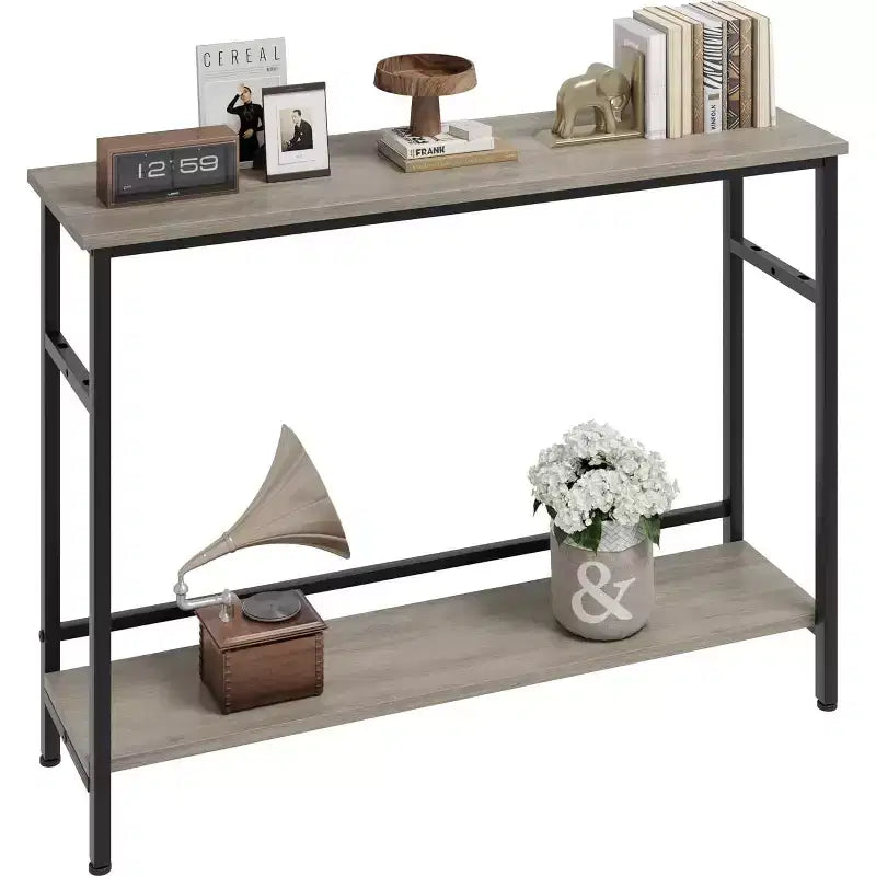 Table d'entrée de 100 cm, Table console de canapé industrielle à 2 niveaux avec rangement, Table d'appoint, pour Entrée, Couloir, Vestibule, Cadre en métal en forme de U