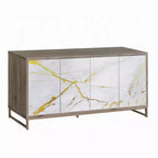 Bahut console Royal Hampton, aspect marbre blanc 4 portes marron 65 pouces