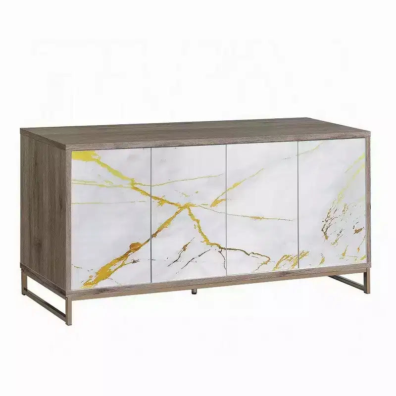 Bahut console Royal Hampton, aspect marbre blanc 4 portes marron 65 pouces