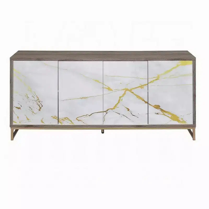 Bahut console Royal Hampton, aspect marbre blanc 4 portes marron 65 pouces