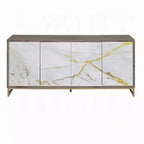 Bahut console Royal Hampton, aspect marbre blanc 4 portes marron 65 pouces