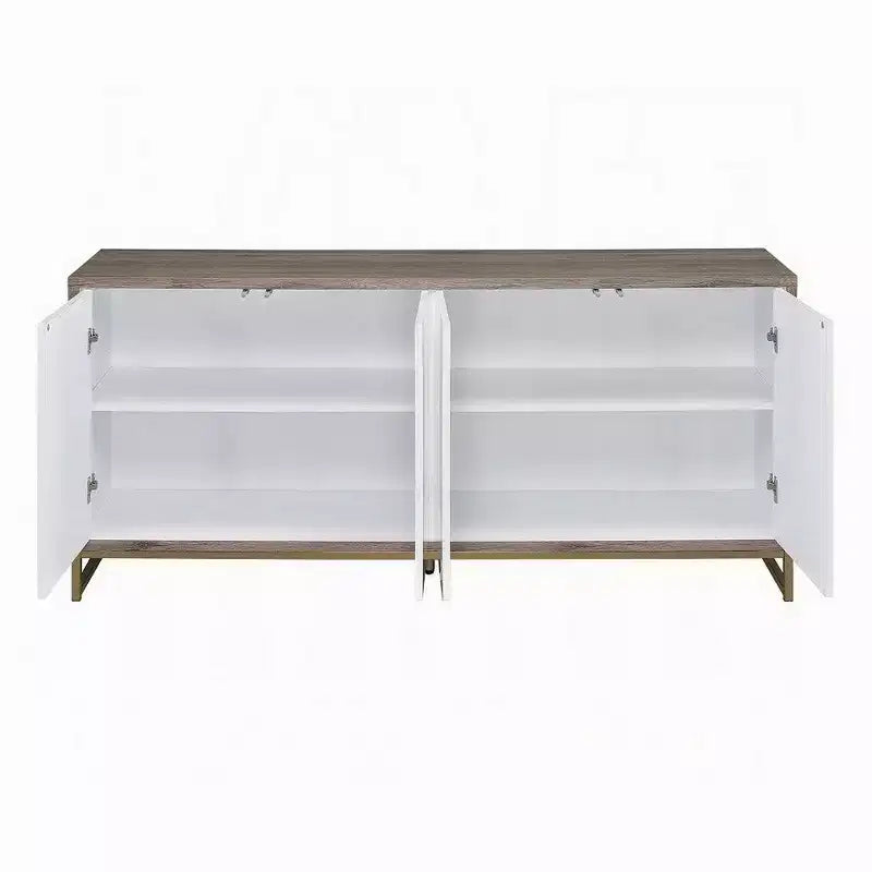 Bahut console Royal Hampton, aspect marbre blanc 4 portes marron 65 pouces
