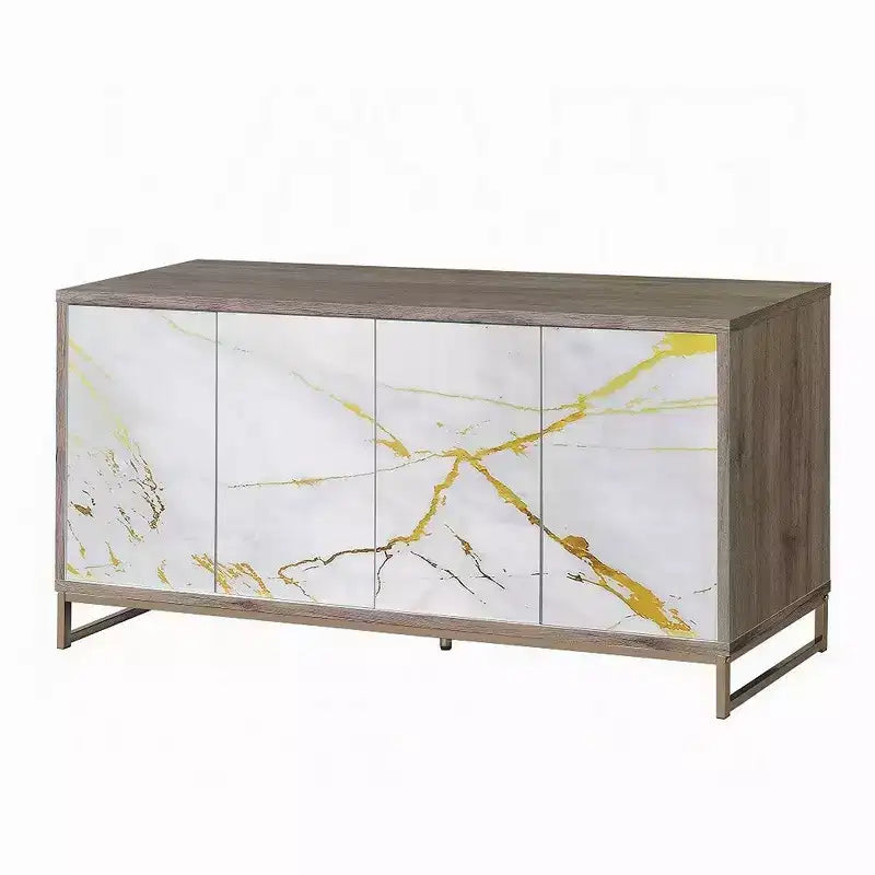 Bahut console Royal Hampton, aspect marbre blanc 4 portes marron 65 pouces