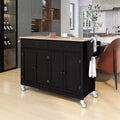 JVNOXK-Kitchen Island Cart with Solid Wood Top and Locking Wheels,54.3 Inch Width,4 Door Cabinet and Two Drawers,Spice Rack, Black