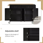 JVNOXK-Kitchen Island Cart with Solid Wood Top and Locking Wheels,54.3 Inch Width,4 Door Cabinet and Two Drawers,Spice Rack, Black