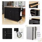 JVNOXK-Kitchen Island Cart with Solid Wood Top and Locking Wheels,54.3 Inch Width,4 Door Cabinet and Two Drawers,Spice Rack, Black